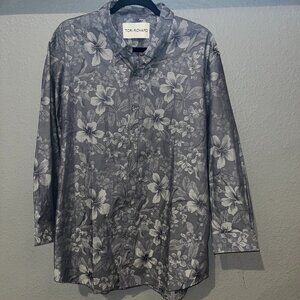 TORI RICHARD 100% Cotton Men's Gray Floral Design Button Up Long Sleeve Shirt -L